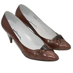 Vintage Palizzio Spanish Brown-Red Leather Structured Twist Cone Pumps Heels 9